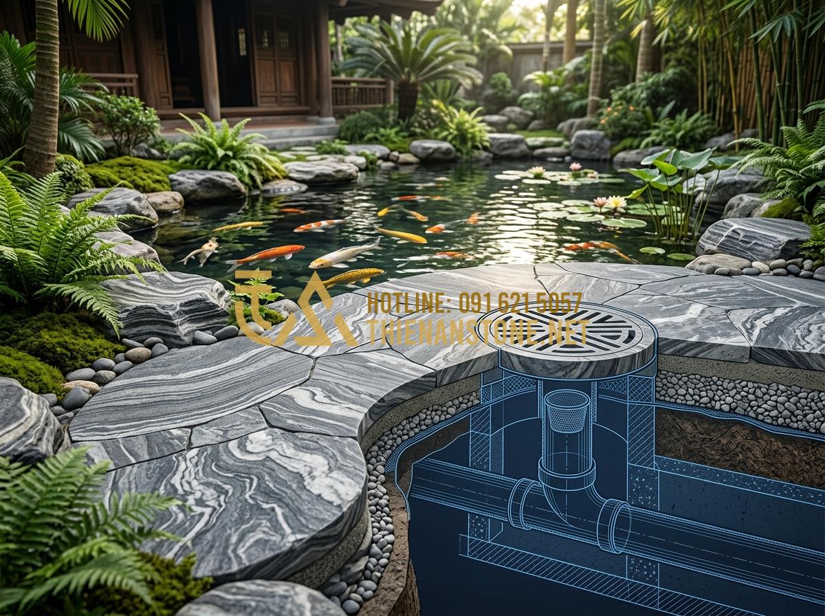 15+ Mẫu nắp hút đáy bể cá bằng đá đẹp, tinh xảo cho mọi phong cách thiết kế - Tạo ảnh tiếng Anh: Detailed architectural diagram and artistic rendering showing
