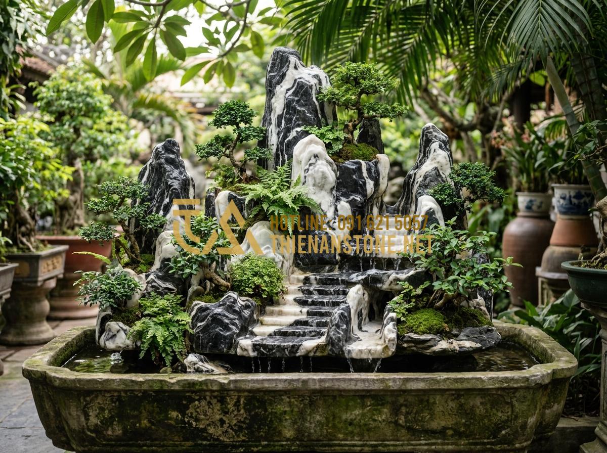 15+ Mẫu tiểu cảnh đá Tuyết Sơn hiện đại tối ưu diện tích sân vườn - Hình 13 15+ Mẫu tiểu cảnh đá Tuyết Sơn hiện đại tối ưu diện tích sân vườn - Multi-tiered Tuyet Son stone miniature landscape with cascading levels, water fe