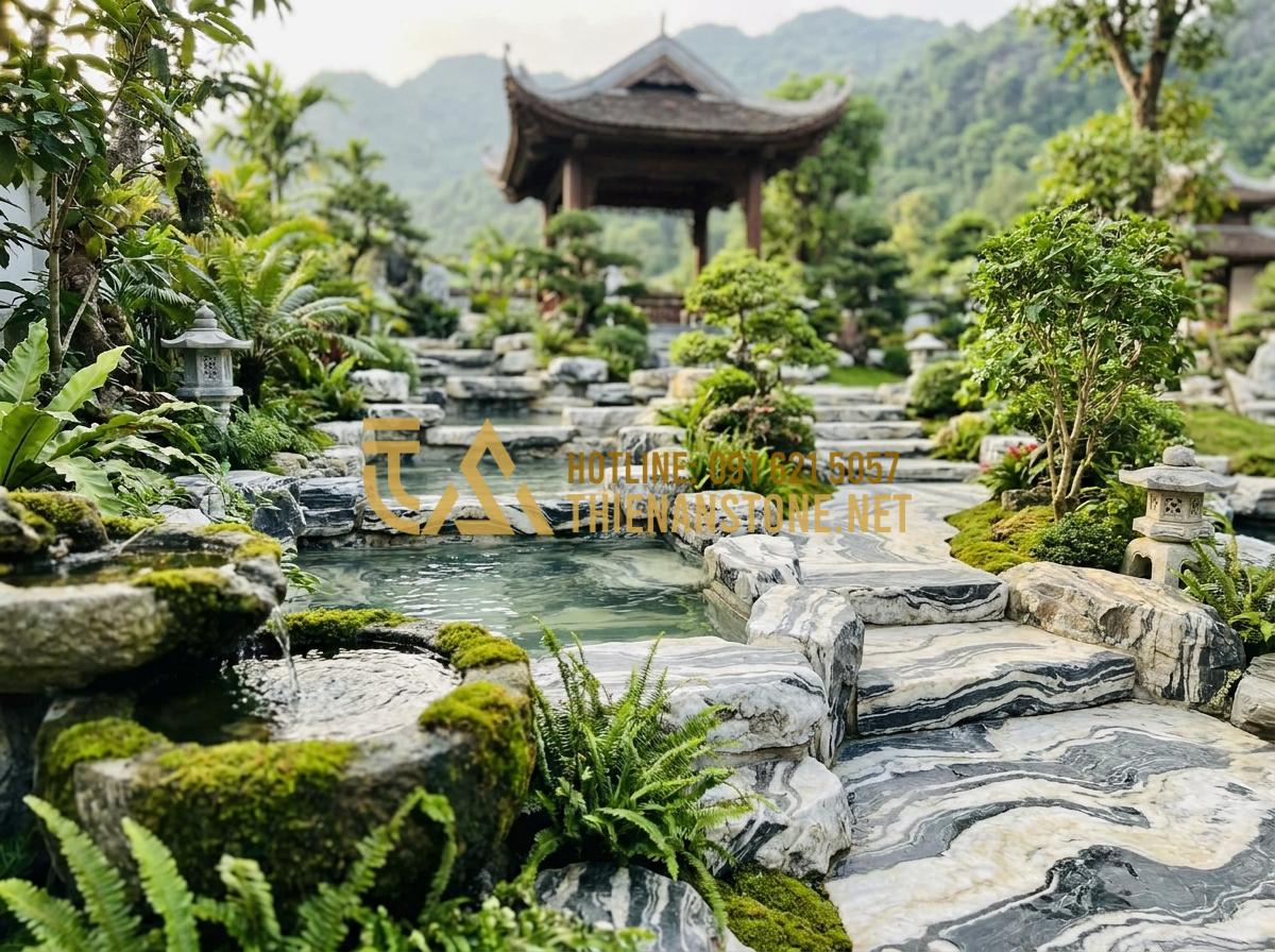 15+ Mẫu tiểu cảnh đá Tuyết Sơn hiện đại tối ưu diện tích sân vườn - Hình 20 15+ Mẫu tiểu cảnh đá Tuyết Sơn hiện đại tối ưu diện tích sân vườn - Completed professional Tuyet Son stone garden construction site with finished wa