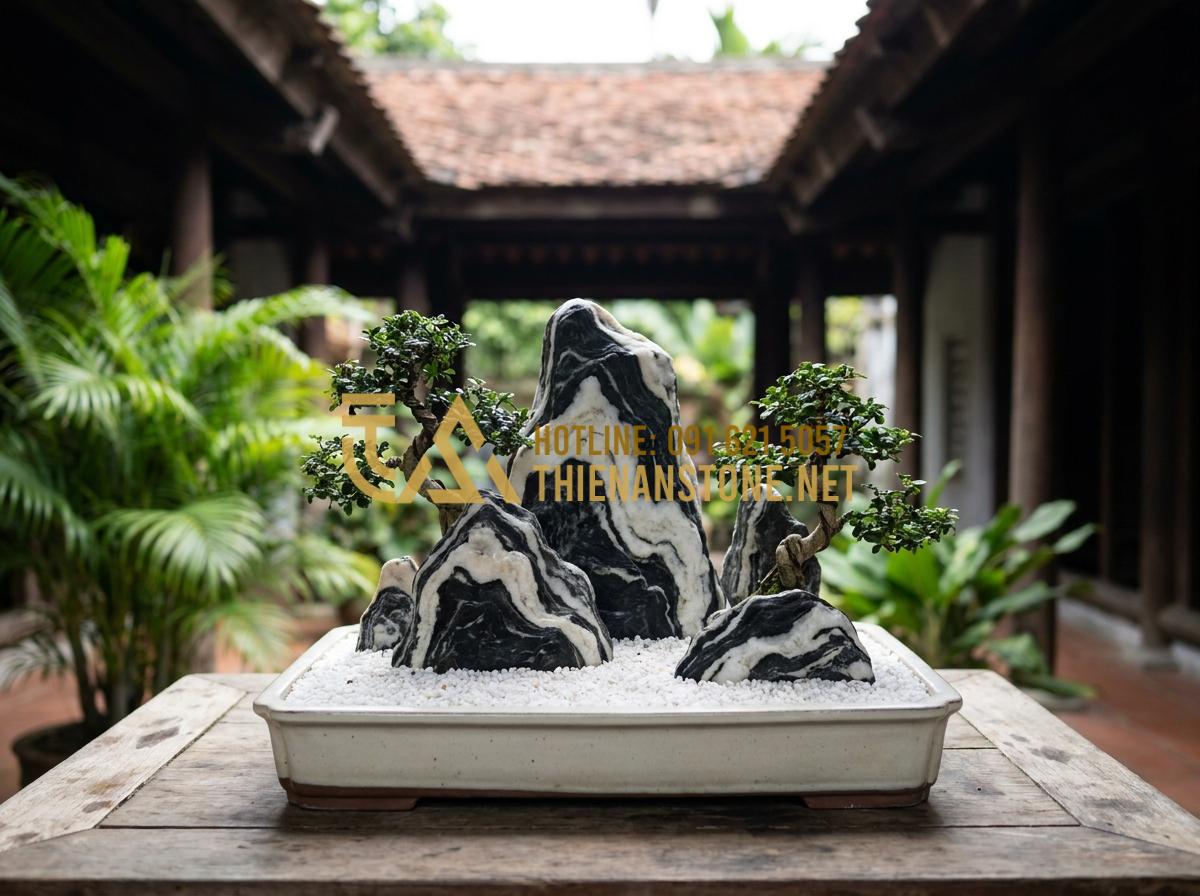 15+ Mẫu tiểu cảnh đá Tuyết Sơn hiện đại tối ưu diện tích sân vườn - Hình 8 15+ Mẫu tiểu cảnh đá Tuyết Sơn hiện đại tối ưu diện tích sân vườn - Zen-style Japanese miniature garden using Tuyet Son stones with raked white grav