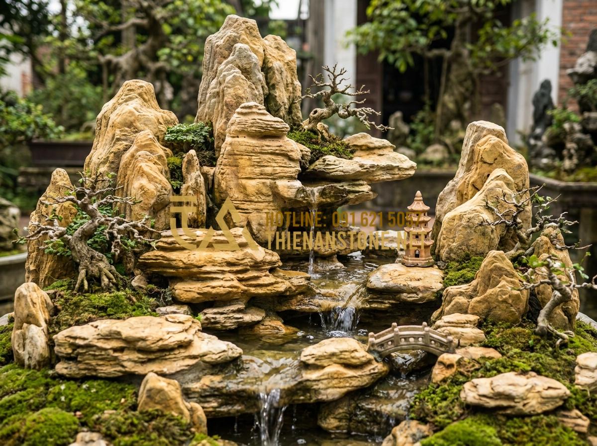 7 Ý Tưởng Thiết Kế Thác Nước Đá Cổ Thạch Phong Thủy Sinh Tài Lộc - Hình 17 7 Ý Tưởng Thiết Kế Thác Nước Đá Cổ Thạch Phong Thủy Sinh Tài Lộc - Traditional Vietnamese non-bo style ancient stone waterfall resembling miniature