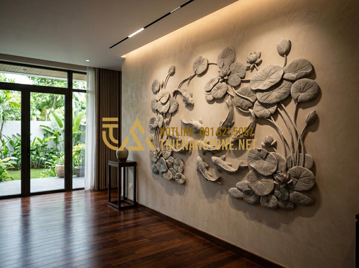 99+ Mẫu tranh đá cuội nghệ thuật đẹp và đẳng cấp nhất xu hướng 2026 - Hình 6 99+ Mẫu tranh đá cuội nghệ thuật đẹp và đẳng cấp nhất xu hướng 2026 - Tạo ảnh tiếng Anh: A stunning 3D pebble art installation on a luxury villa wall