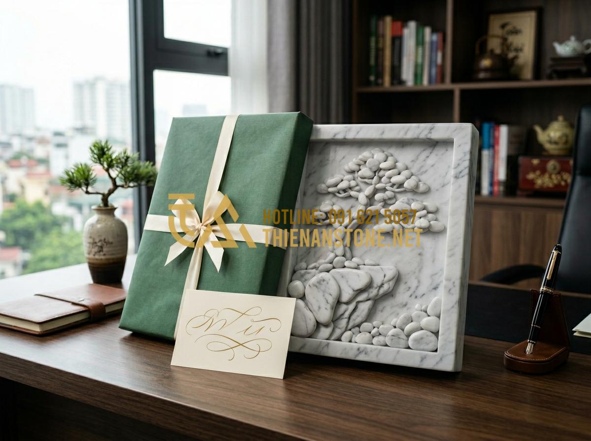 99+ Mẫu tranh đá cuội nghệ thuật đẹp và đẳng cấp nhất xu hướng 2026 - Hình 7 99+ Mẫu tranh đá cuội nghệ thuật đẹp và đẳng cấp nhất xu hướng 2026 - Tạo ảnh tiếng Anh: A luxury gift set containing a medium-sized pebble art piece