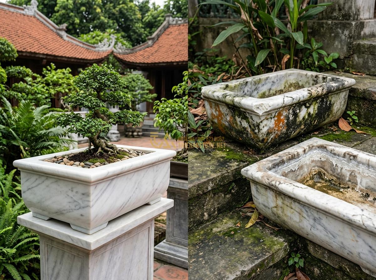 Ang Đựng Nước Bằng Đá Tự Nhiên: Lợi Ích, Đặc Điểm Và Ứng Dụng Thực Tế - Hình 18 Ang Đựng Nước Bằng Đá Tự Nhiên: Lợi Ích, Đặc Điểm Và Ứng Dụng Thực Tế - Real examples of aged ang made from different materials showing degradation vs p