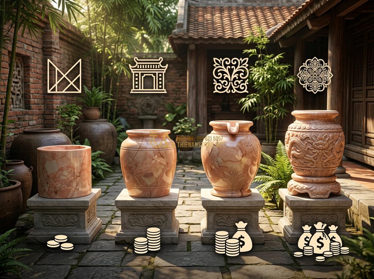Ang Nước Bằng Đá Cho Sân Vườn Nhỏ Và Ban Công: Top Mẫu Đẹp Giá Tốt - Hình 12 Ang Nước Bằng Đá Cho Sân Vườn Nhỏ Và Ban Công: Top Mẫu Đẹp Giá Tốt - Comparison chart visual of different stone water urn options for small spaces wi