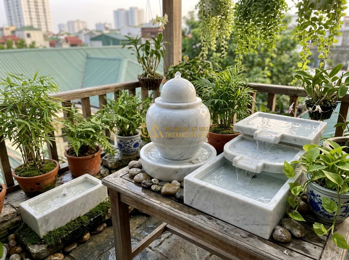 Ang Nước Bằng Đá Cho Sân Vườn Nhỏ Và Ban Công: Top Mẫu Đẹp Giá Tốt - Hình 5 Ang Nước Bằng Đá Cho Sân Vườn Nhỏ Và Ban Công: Top Mẫu Đẹp Giá Tốt - Variety of small stone water features including round monolithic granite urn and