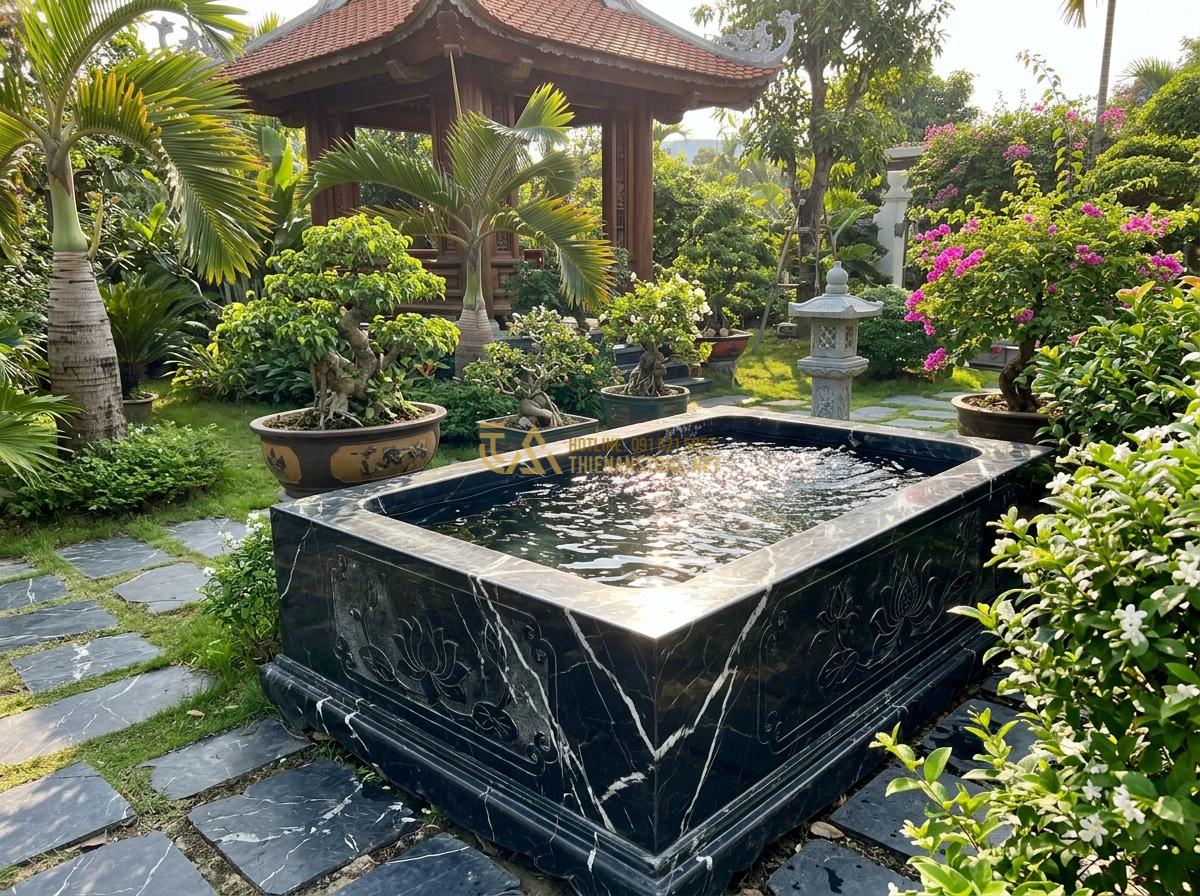 Ang Nước Phong Thủy Đặt Hướng Nào Để Thu Hút Tài Lộc Và May Mắn Tối Đa? - Hình 10 Ang Nước Phong Thủy Đặt Hướng Nào Để Thu Hút Tài Lộc Và May Mắn Tối Đa? - Auspicious ang nuoc in north-facing position within a luxurious Vietnamese garde