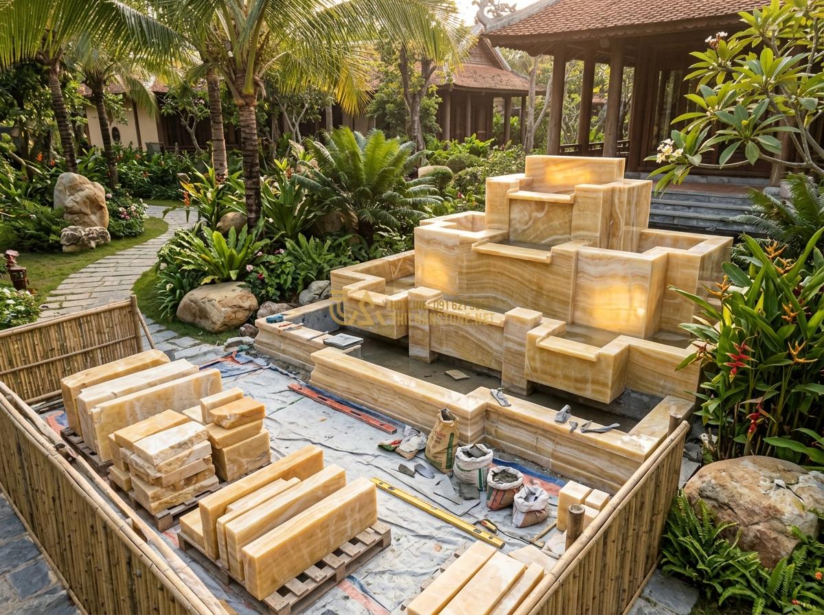 Ang Nước Phong Thủy Hợp Mệnh Gia Chủ: Bí Quyết Chọn Đá Tăng Vượng Khí - Hình 23 Ang Nước Phong Thủy Hợp Mệnh Gia Chủ: Bí Quyết Chọn Đá Tăng Vượng Khí - Professional team from Da Canh Thien An installing custom stone water features i