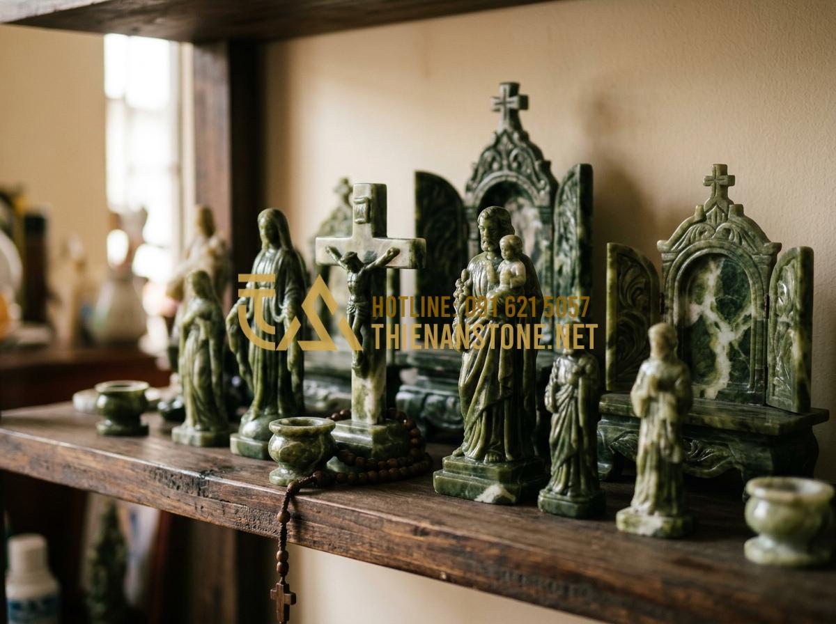 Bàn Thờ Chúa Treo Tường Hiện Đại: Giải Pháp Cho Căn Hộ Chung Cư Và Nhà Nhỏ - Hình 4 Bàn Thờ Chúa Treo Tường Hiện Đại: Giải Pháp Cho Căn Hộ Chung Cư Và Nhà Nhỏ - Tạo ảnh tiếng Anh: A collection of various small-scale Catholic stone altars and