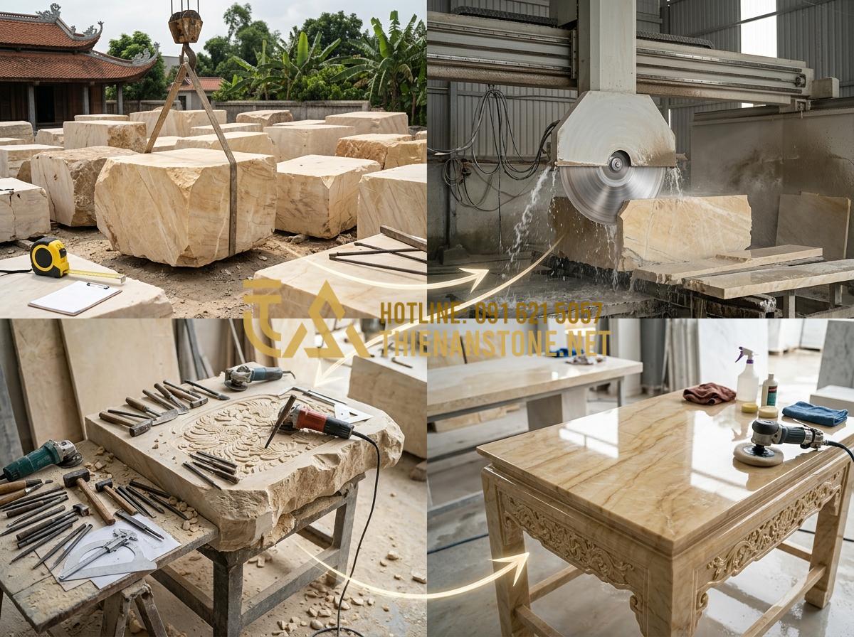 Bàn Thờ Chúa Treo Tường Hiện Đại: Giải Pháp Cho Căn Hộ Chung Cư Và Nhà Nhỏ - Hình 5 Bàn Thờ Chúa Treo Tường Hiện Đại: Giải Pháp Cho Căn Hộ Chung Cư Và Nhà Nhỏ - Tạo ảnh tiếng Anh: Detailed infographic showing the process of making a stone al