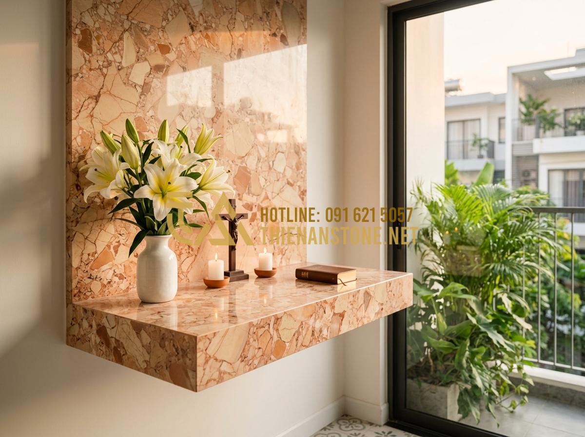 Bàn Thờ Chúa Treo Tường Hiện Đại: Giải Pháp Cho Căn Hộ Chung Cư Và Nhà Nhỏ - Hình 6 Bàn Thờ Chúa Treo Tường Hiện Đại: Giải Pháp Cho Căn Hộ Chung Cư Và Nhà Nhỏ - Tạo ảnh tiếng Anh: A woman smiling warmly as she arranges fresh white lilies on