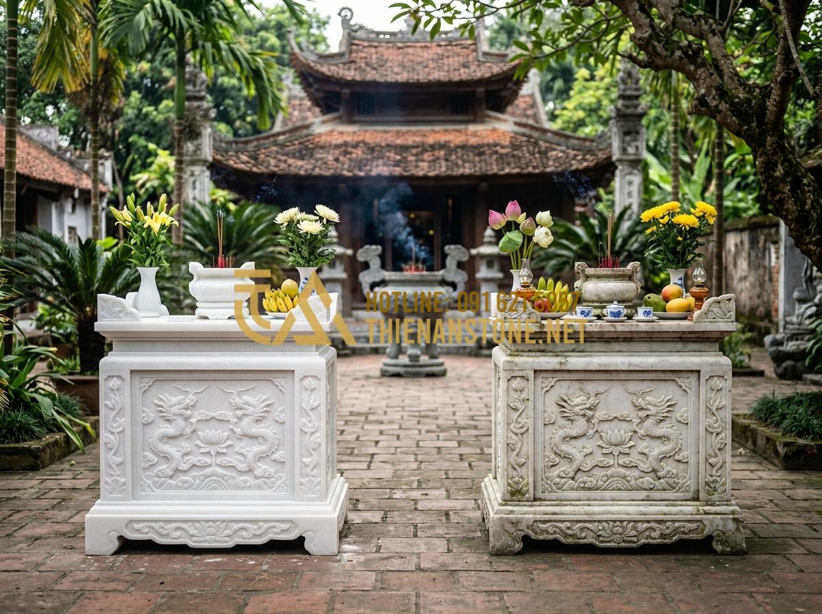 Bàn Thờ Chúa Treo Tường Hiện Đại: Giải Pháp Cho Căn Hộ Chung Cư Và Nhà Nhỏ - Hình 7 Bàn Thờ Chúa Treo Tường Hiện Đại: Giải Pháp Cho Căn Hộ Chung Cư Và Nhà Nhỏ - Tạo ảnh tiếng Anh: Side-by-side comparison of a new stone altar and one that is