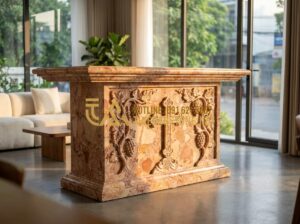 Bàn Thờ Đá Công Giáo: Tuyệt Tác Tâm Linh & Top 30+ Mẫu Đỉnh Cao 2026 - Tạo ảnh tiếng Anh: A majestic Catholic altar made of pure white natural stone lo