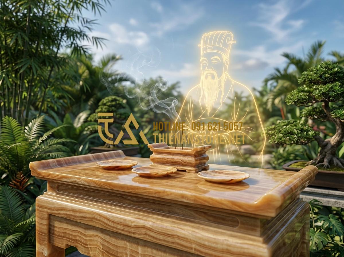 Bàn Thờ Ngoài Trời Thờ Ai? Giải Mã Ý Nghĩa Tâm Linh Và Tên Gọi Chính Xác - Hình 3 Bàn Thờ Ngoài Trời Thờ Ai? Giải Mã Ý Nghĩa Tâm Linh Và Tên Gọi Chính Xác - Tạo ảnh tiếng Anh: A detailed illustration of a traditional stone altar (am thờ