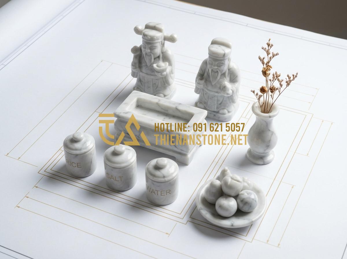 Bàn Thờ Ông Địa Bằng Đá Cẩm Thạch Tự Nhiên: Lựa Chọn Thượng Lưu Cho Gia Chủ - Hình 5 Bàn Thờ Ông Địa Bằng Đá Cẩm Thạch Tự Nhiên: Lựa Chọn Thượng Lưu Cho Gia Chủ - Tạo ảnh tiếng Anh: A detailed overhead diagram concept of a God of Wealth altar