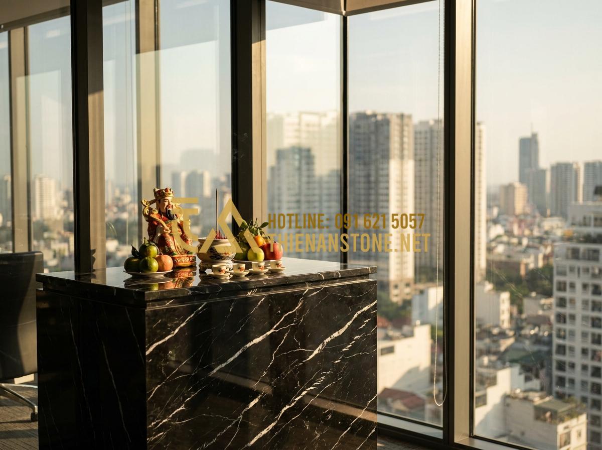 Bàn Thờ Ông Địa Bằng Đá Cẩm Thạch Tự Nhiên: Lựa Chọn Thượng Lưu Cho Gia Chủ - Hình 6 Bàn Thờ Ông Địa Bằng Đá Cẩm Thạch Tự Nhiên: Lựa Chọn Thượng Lưu Cho Gia Chủ - Tạo ảnh tiếng Anh: A successful Asian businessman, Mr. Hoang, standing respectfu