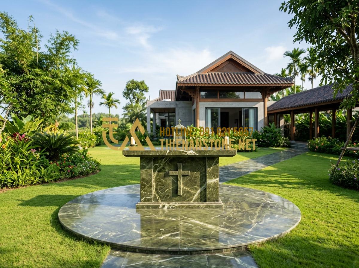 Bàn Thờ Thiên (Bàn Thiên) Công Giáo Ngoài Trời: Ý Nghĩa Và Cách Đặt Chuẩn - Hình 4 Bàn Thờ Thiên (Bàn Thiên) Công Giáo Ngoài Trời: Ý Nghĩa Và Cách Đặt Chuẩn - Tạo ảnh tiếng Anh: Architectural diagram or a wide-angle shot showing the correc