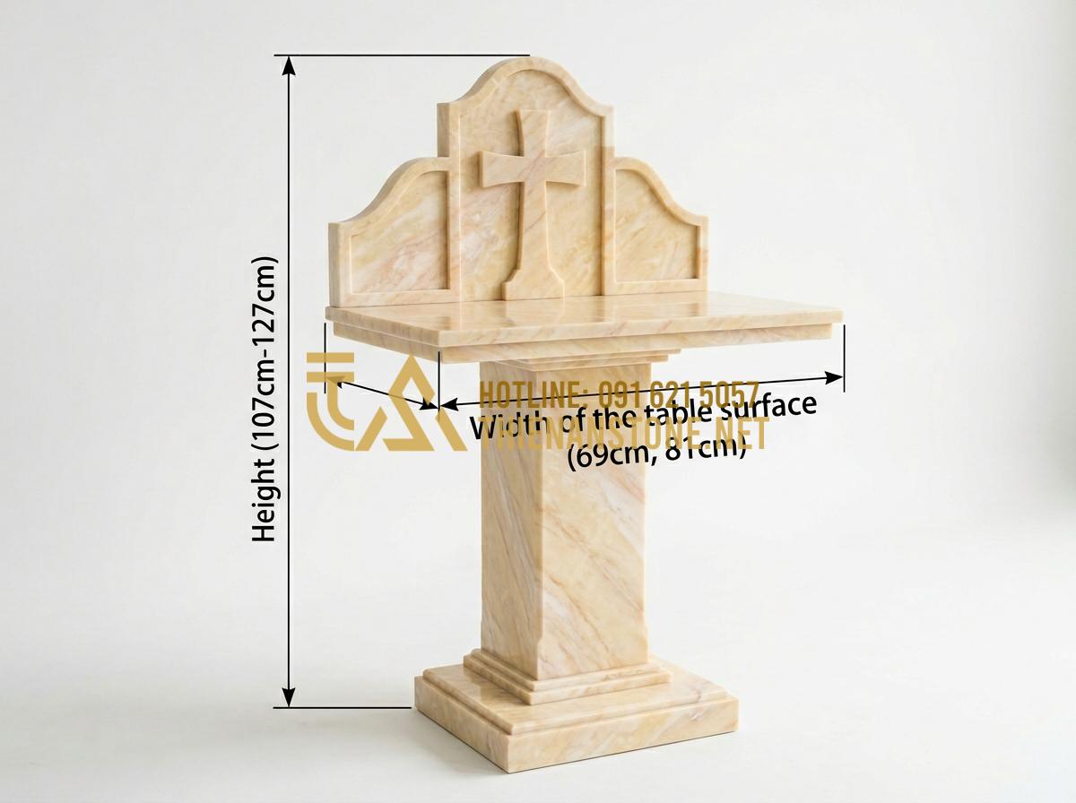 Bàn Thờ Thiên (Bàn Thiên) Công Giáo Ngoài Trời: Ý Nghĩa Và Cách Đặt Chuẩn - Hình 5 Bàn Thờ Thiên (Bàn Thiên) Công Giáo Ngoài Trời: Ý Nghĩa Và Cách Đặt Chuẩn - Tạo ảnh tiếng Anh: Technical infographic showing the dimensions of a traditional