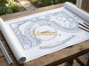 Bản Vẽ Thiết Kế Sân Vườn - Mẫu Bản Vẽ & Hồ Sơ Thiết Kế Chi Tiết - Tạo ảnh tiếng Anh: A high-quality architectural blueprint of a luxurious landsca