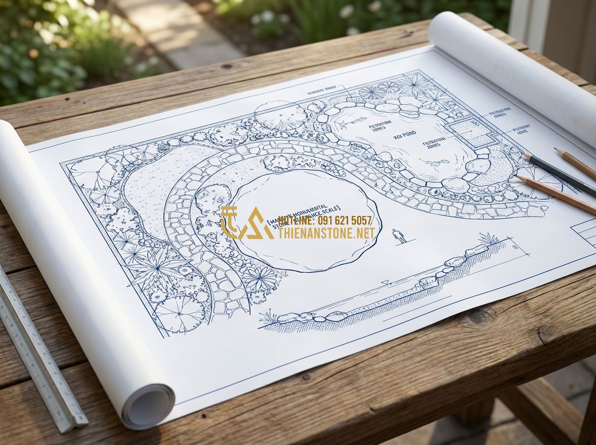 Bản Vẽ Thiết Kế Sân Vườn - Mẫu Bản Vẽ & Hồ Sơ Thiết Kế Chi Tiết - Hình 1 Bản Vẽ Thiết Kế Sân Vườn - Mẫu Bản Vẽ & Hồ Sơ Thiết Kế Chi Tiết - Tạo ảnh tiếng Anh: A high-quality architectural blueprint of a luxurious landsca