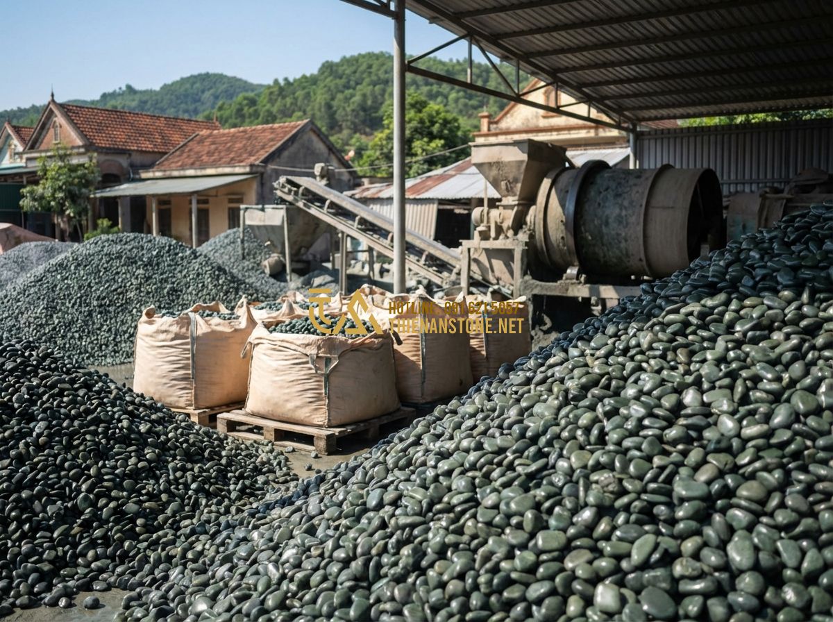 Bảng Báo Giá Sỏi Trang Trí Sân Vườn Và Bể Cá Cập Nhật Mới Nhất 2024 - Hình 5 Bảng Báo Giá Sỏi Trang Trí Sân Vườn Và Bể Cá Cập Nhật Mới Nhất 2024 - Tạo ảnh tiếng Anh: A step-by-step DIY construction process of laying garden pebb