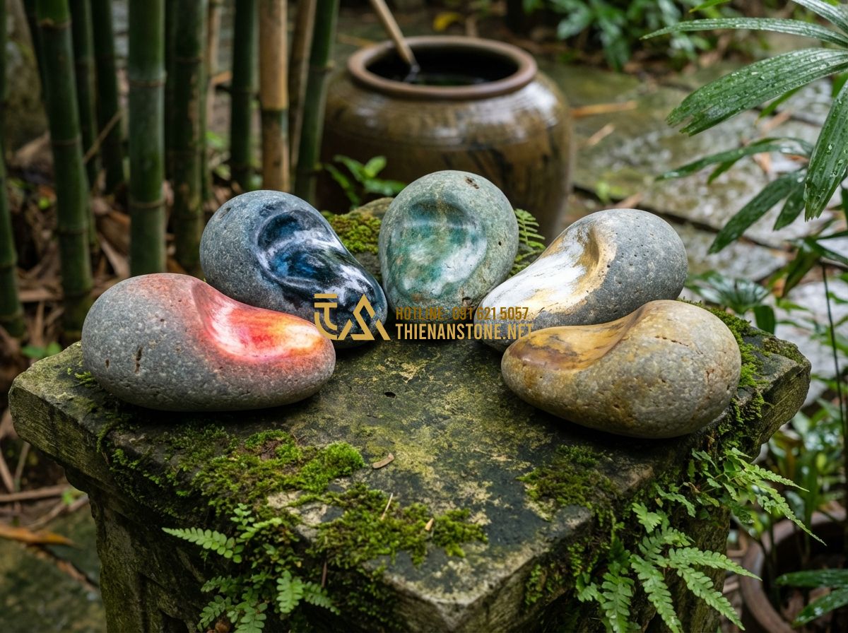 Bảng Giá Biển Hiệu Đá Tự Nhiên Mới Nhất 2024 - Cập Nhật Chi Tiết Từng Loại Đá - Tạo ảnh tiếng Anh: An artistic representation of the five elements (Fire, Water,