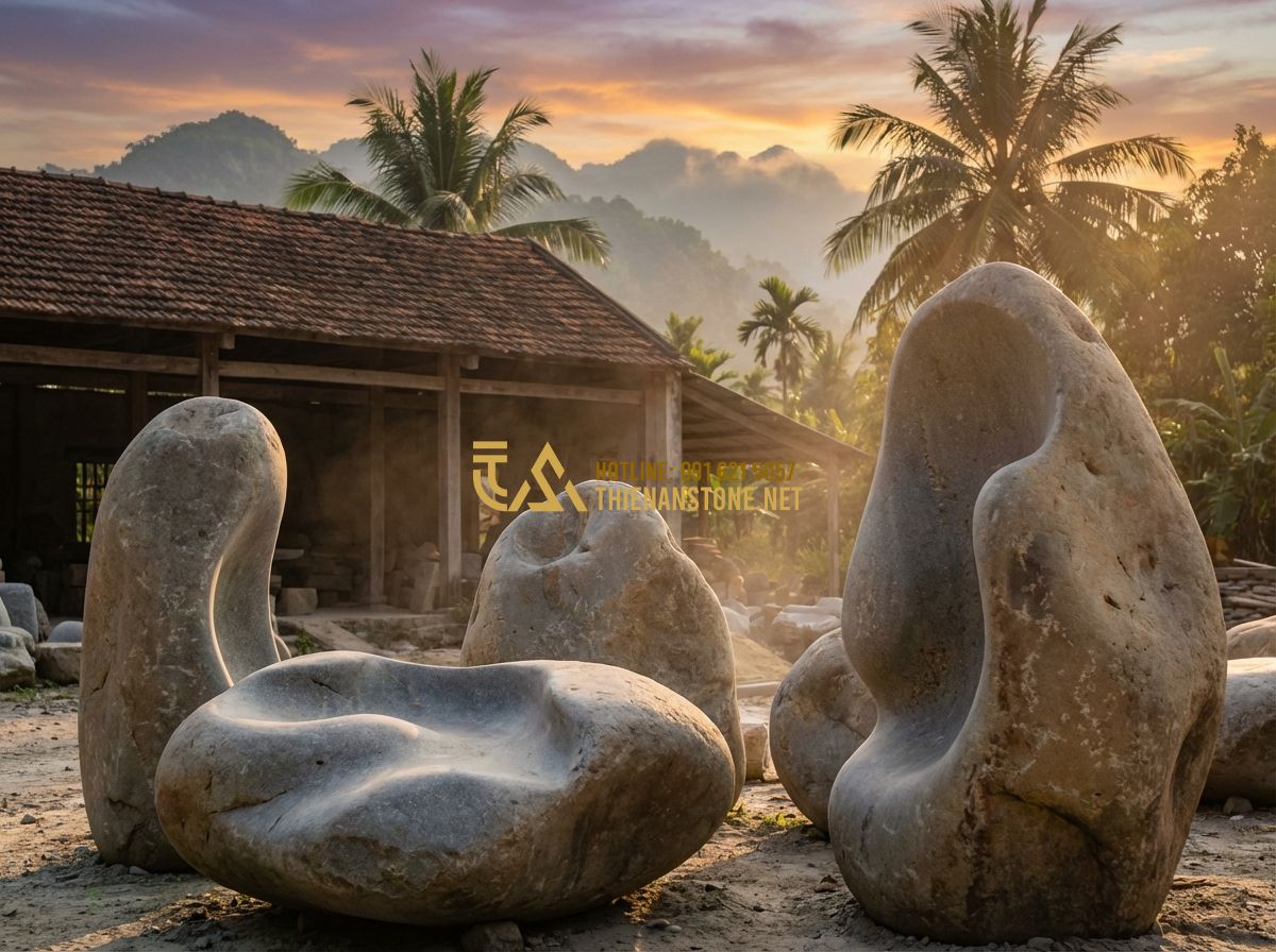 Bảng Giá Biển Hiệu Đá Tự Nhiên Mới Nhất 2024 - Cập Nhật Chi Tiết Từng Loại Đá - Tạo ảnh tiếng Anh: The professional team of Thiên An Stone standing proudly in f