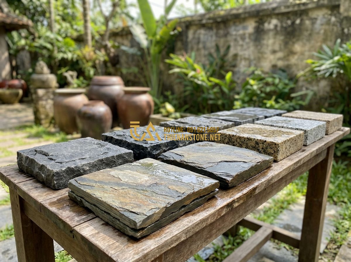 Bảng Giá Đá Bước Dặm Mới Nhất 2024 - Báo Giá Đá Dặm Bước Sân Vườn Rẻ Nhất - Tạo ảnh tiếng Anh: Professional price list display on a clean background featuri