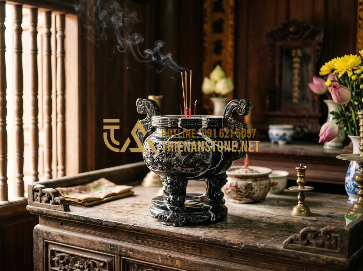 Báo Giá Bát Hương Đá 2026: Giá Bát Hương Bằng Đá Tại Xưởng Là Bao Nhiêu? - Tạo ảnh tiếng Anh: A high-quality professional photography of a traditional Viet