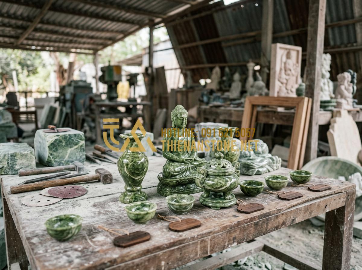 Báo Giá Bộ Đồ Thờ Cúng Bằng Đá 2026: Mua Đồ Thờ Đá Ở Đâu Uy Tín, Giá Tại Xưởng? - Variety of natural stone samples including granite, marble, and basalt used for