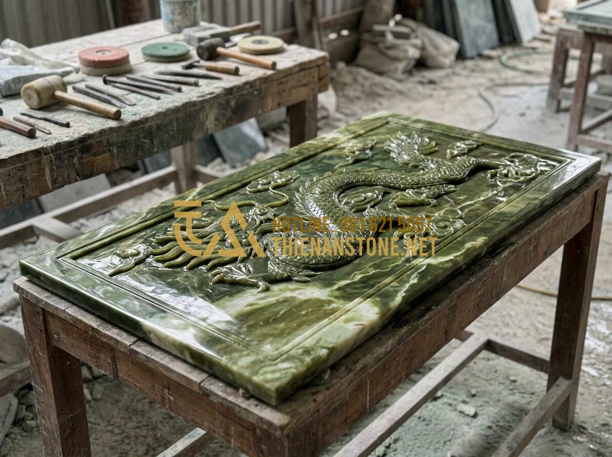 Báo Giá Chiếu Rồng Đá Ninh Bình 2026 - Địa Chỉ Thi Công Uy Tín Toàn Quốc - Hình 12 Báo Giá Chiếu Rồng Đá Ninh Bình 2026 - Địa Chỉ Thi Công Uy Tín Toàn Quốc - Complete view of finished handcrafted Ninh Binh stone dragon mat after full carv