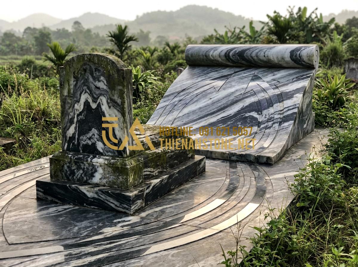 Báo Giá Cuốn Thư Đá Lăng Mộ Mới Nhất: Bảng Giá Tại Xưởng Năm 2026 - Hình 15 Báo Giá Cuốn Thư Đá Lăng Mộ Mới Nhất: Bảng Giá Tại Xưởng Năm 2026 - Feng shui diagram illustrating optimal placement of stone tomb scroll behind a g