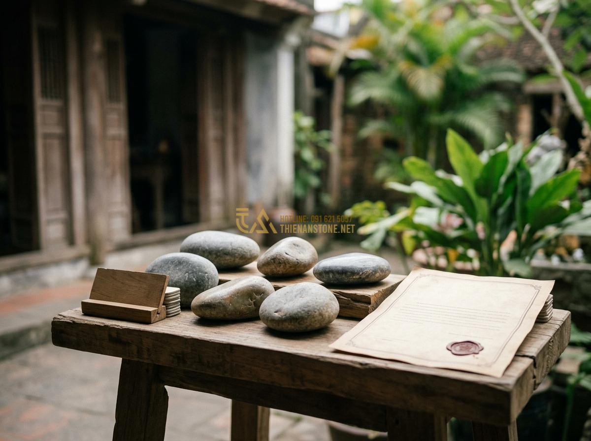 Báo Giá Đá Cuội Đen, Trắng, Vân Mây Trang Trí Tự Nhiên Rẻ Nhất - Premium cloud vein pebbles pricing display with quality certificate