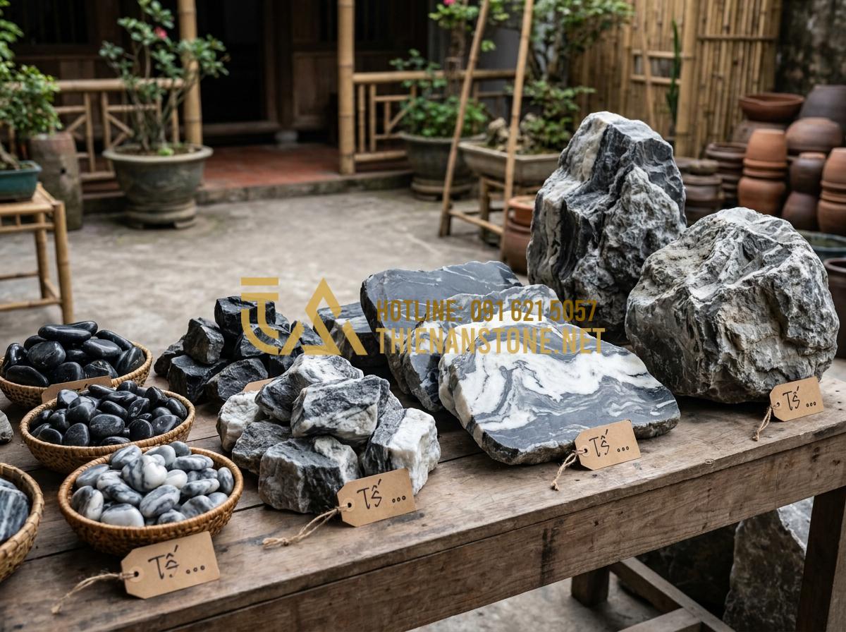 Báo giá đá Tuyết Sơn 2026: Đá Tuyết Sơn giá bao nhiêu tiền 1kg/1 tấn? - Infographic-like photo collage showing different grades of Tuyet Son stones from