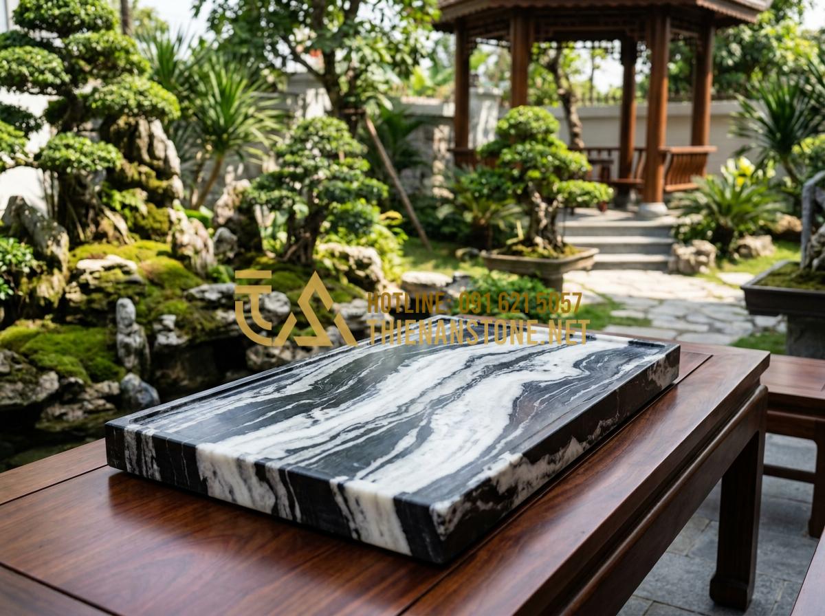 Báo Giá Khay Trà Đá Tự Nhiên Mới Nhất - Mua Khay Trà Đá Ở Đâu Uy Tín? - Hình 22 Báo Giá Khay Trà Đá Tự Nhiên Mới Nhất - Mua Khay Trà Đá Ở Đâu Uy Tín? - Professional team at Da Canh Thien An installing custom natural stone tea tray i