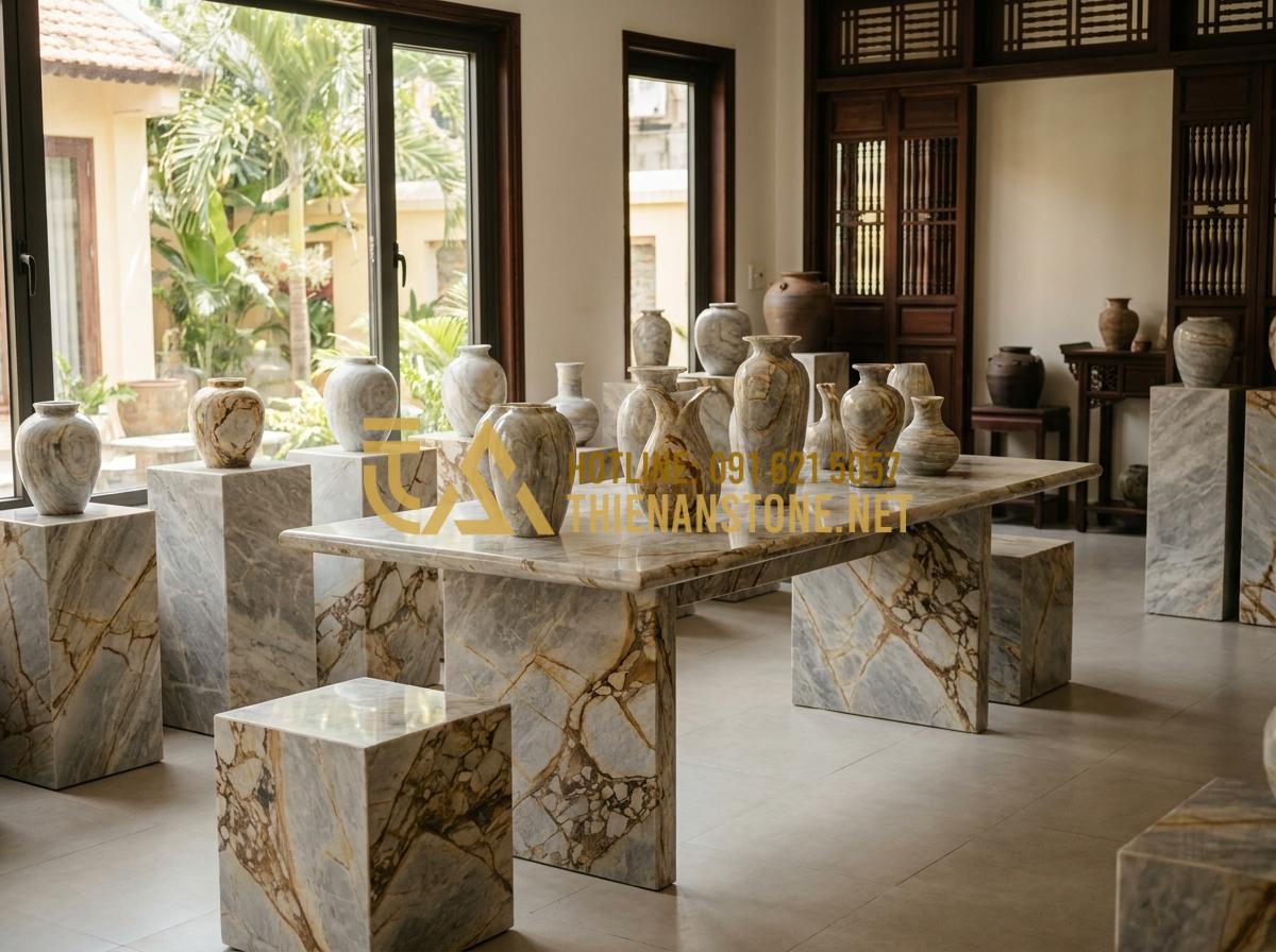 Báo Giá Lọ Hoa Đá Tự Nhiên 2026 - Địa Chỉ Mua Lọ Hoa Bằng Đá Uy Tín, Chất Lượng - Hình 11 Báo Giá Lọ Hoa Đá Tự Nhiên 2026 - Địa Chỉ Mua Lọ Hoa Bằng Đá Uy Tín, Chất Lượng - Customer visiting a reputable stone flower vase showroom with expert consultatio
