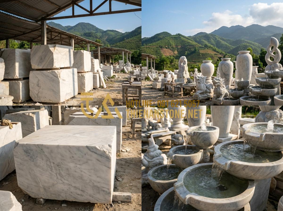 Báo giá lu nước tiểu cảnh 2026: Mua lu đá ở đâu uy tín, giá tại xưởng? - Hình 4 Báo giá lu nước tiểu cảnh 2026: Mua lu đá ở đâu uy tín, giá tại xưởng? - Tạo ảnh tiếng Anh: A panoramic view of a traditional Vietnamese stone carving vi