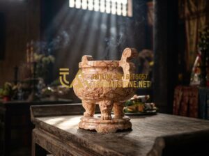 Bát Hương Đá Xanh, Đá Trắng Hay Đá Đen: Nên Chọn Loại Nào Cho Công Trình Tâm Linh? - Tạo ảnh tiếng Anh: A high-detail, cinematic photograph of a traditional Vietname