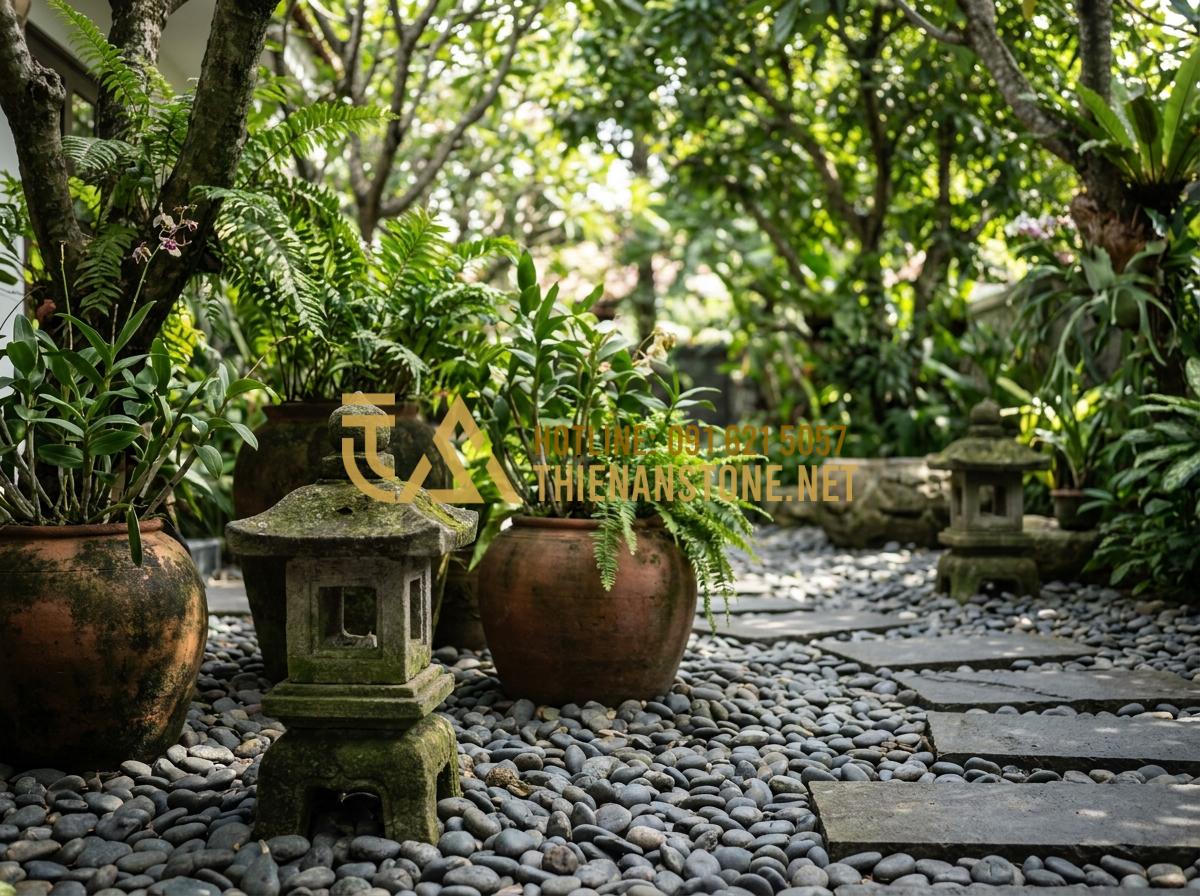 Bật Mí Cách Trang Trí Bằng Đá Cuội Vừa Tiết Kiệm Vừa Tinh Tế Cho Không Gian - Hình 16 Bật Mí Cách Trang Trí Bằng Đá Cuội Vừa Tiết Kiệm Vừa Tinh Tế Cho Không Gian - Long-term pebble stone garden after years of use, still pristine and elegant in