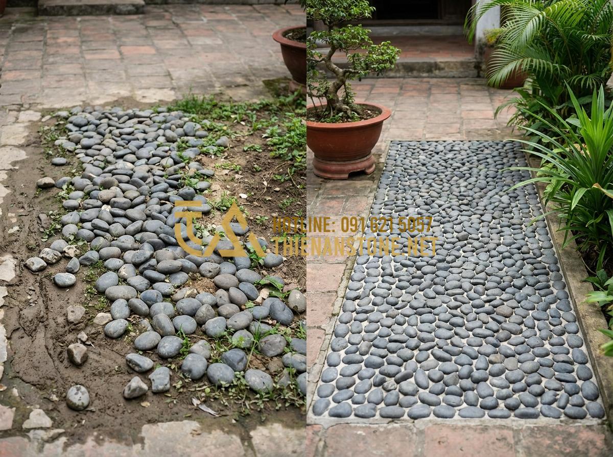 Bật Mí Cách Trang Trí Bằng Đá Cuội Vừa Tiết Kiệm Vừa Tinh Tế Cho Không Gian - Hình 19 Bật Mí Cách Trang Trí Bằng Đá Cuội Vừa Tiết Kiệm Vừa Tinh Tế Cho Không Gian - Common mistakes in pebble stone decoration with correction examples side by side