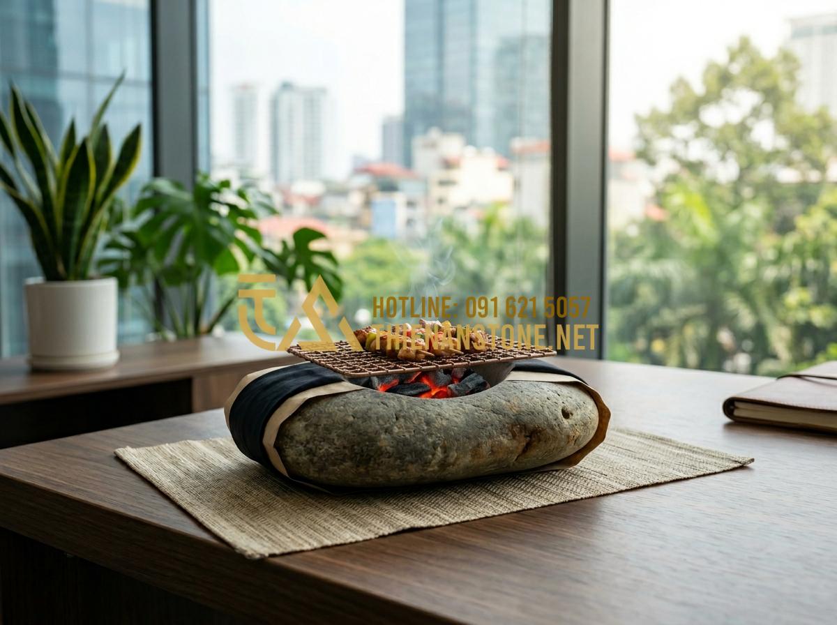 Bếp đá mini pha trà: Món quà tặng ngoại giao sang trọng và đầy ý nghĩa - Tạo ảnh tiếng Anh: [A professional scene where a middle-aged Vietnamese business