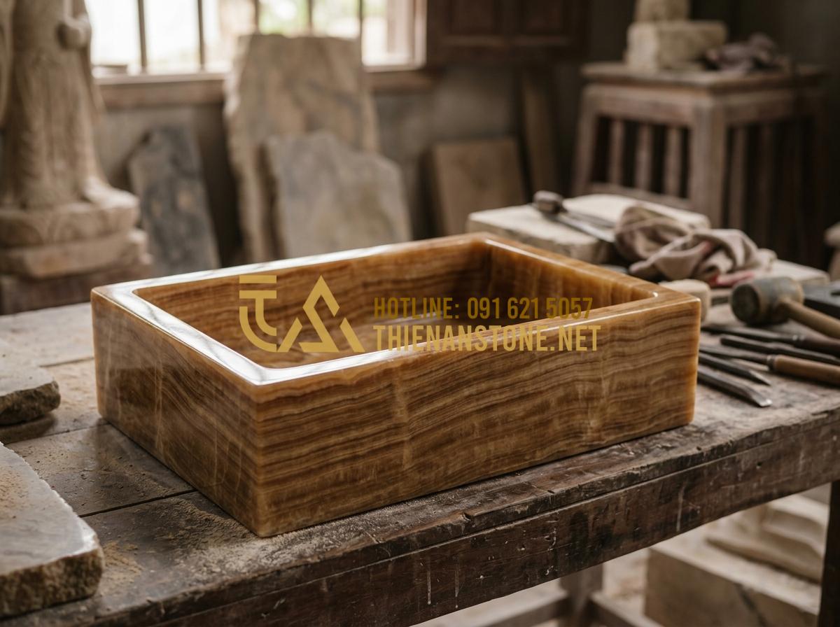 Bí Quyết Nhận Biết Đồ Thờ Cúng Bằng Đá Tự Nhiên Nguyên Khối Chất Lượng Cao - Tạo ảnh tiếng Anh: An artisan's workshop with various natural stone altar items,