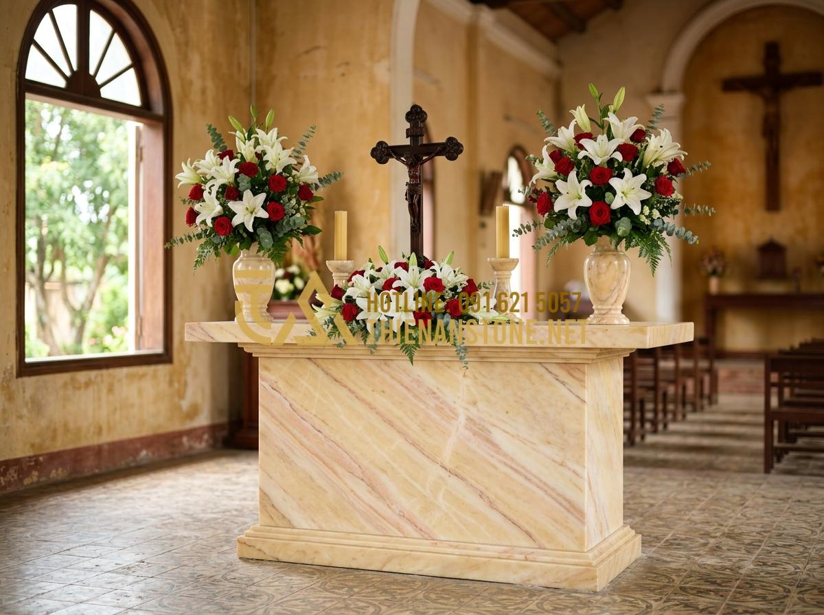 Bí Quyết Trang Trí Bàn Thờ Công Giáo Đẹp Vào Ngày Thường Và Dịp Lễ Tết - Hình 5 Bí Quyết Trang Trí Bàn Thờ Công Giáo Đẹp Vào Ngày Thường Và Dịp Lễ Tết - Tạo ảnh tiếng Anh: Beautiful floral arrangements of white lilies and red roses o