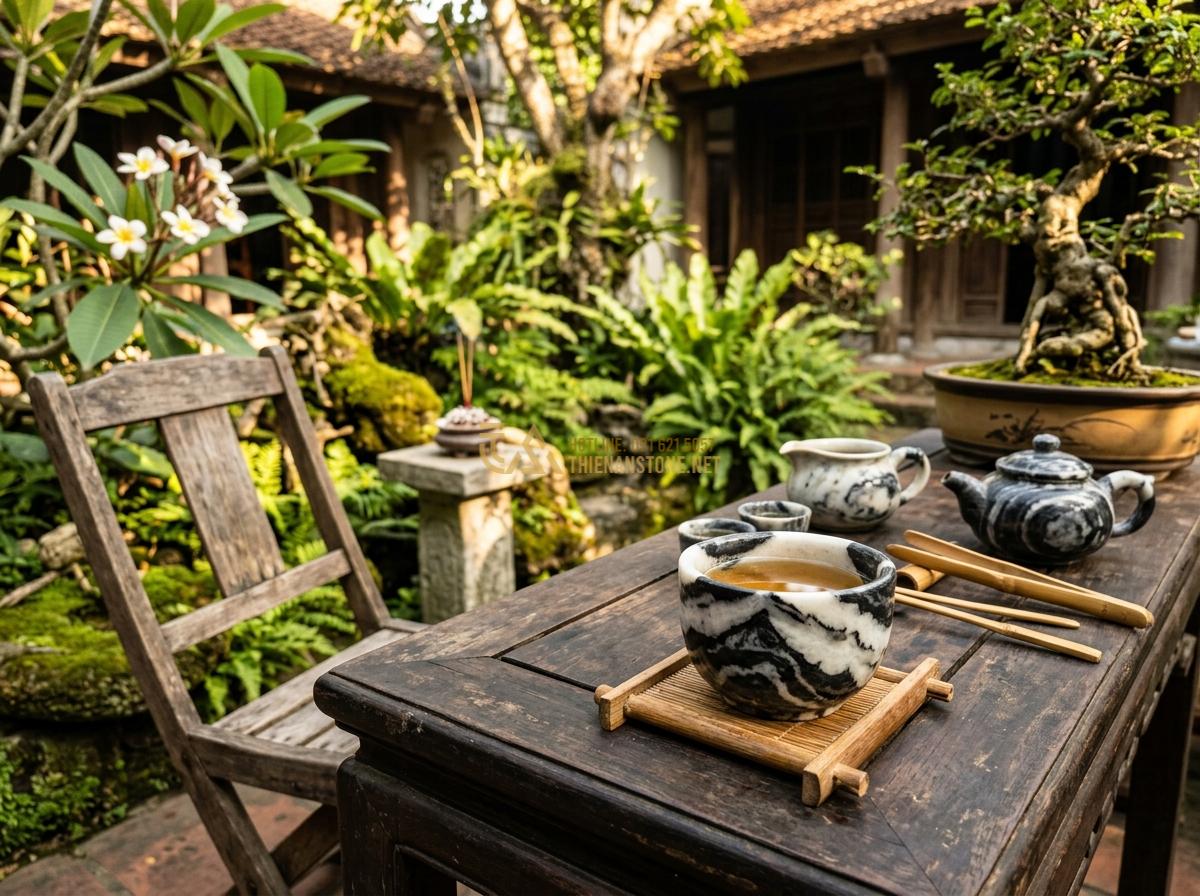 Bộ Ấm Chén Đá Tự Nhiên: Tuyệt Tác Trà Cụ Nâng Tầm Đẳng Cấp Không Gian - Hình 8 Bộ Ấm Chén Đá Tự Nhiên: Tuyệt Tác Trà Cụ Nâng Tầm Đẳng Cấp Không Gian - Tạo ảnh tiếng Anh: A heartwarming, emotional portrait of a distinguished, elderl