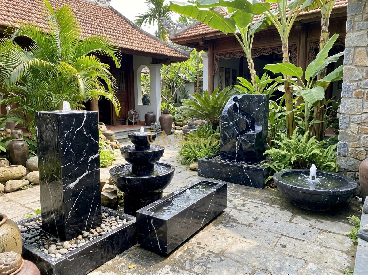 Cách Bảo Dưỡng Đài Phun Nước Bằng Đá Tự Nhiên Để Luôn Bền Đẹp Theo Thời Gian - Various designs of easy-to-maintain natural stone water fountains for gardens an