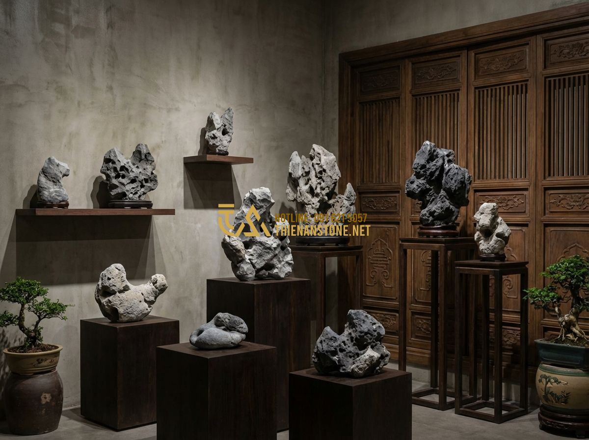 Cách Chọn Đá Tai Mèo Đẹp Không Nên Bỏ Lỡ Khi Làm Tiểu Cảnh Bonsai - Tạo ảnh tiếng Anh: A detailed showcase of various shapes and sizes of cat ear st