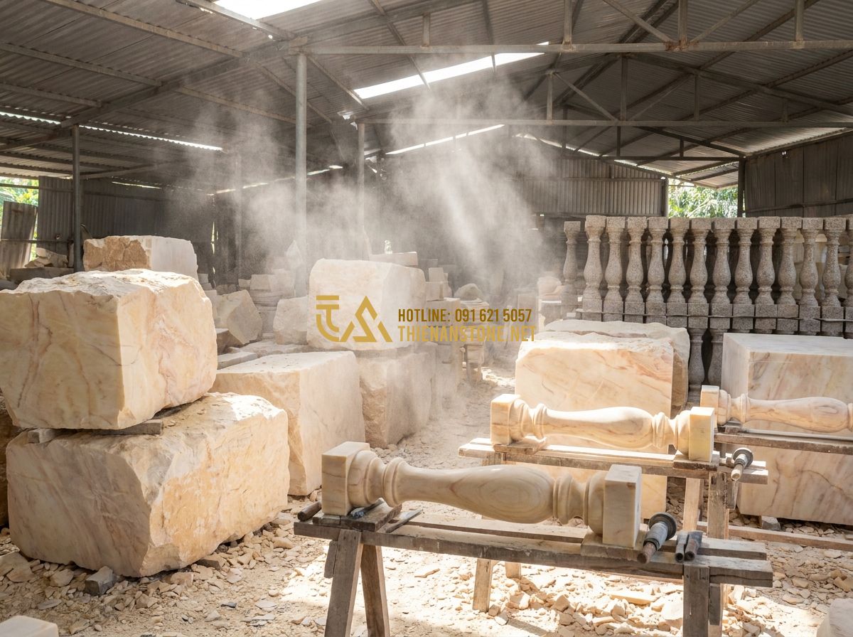 Cách Chọn Lục Bình Đá Lan Can Đẹp, Bền & Phù Hợp Kiến Trúc Nhà Việt - Hình 5 Cách Chọn Lục Bình Đá Lan Can Đẹp, Bền & Phù Hợp Kiến Trúc Nhà Việt - Tạo ảnh tiếng Anh: A serene and spiritual scene of a Vietnamese family temple at