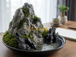 Cách Làm Hòn Non Bộ Bằng Xốp Mini Đơn Giản, Đẹp Và Bền - Tạo ảnh tiếng Anh: A professional and artistic close-up of a handmade mini aquar