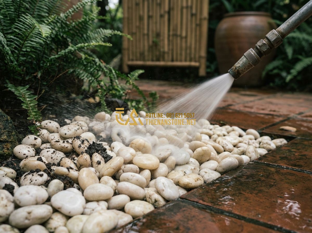 Cách Trang Trí Tiểu Cảnh Bằng Sỏi Đá Đẹp Nhất Cho Người Mới Bắt Đầu - Hình 7 Cách Trang Trí Tiểu Cảnh Bằng Sỏi Đá Đẹp Nhất Cho Người Mới Bắt Đầu - Tạo ảnh tiếng Anh: An artistic garden layout with winding paths of dark grey gra