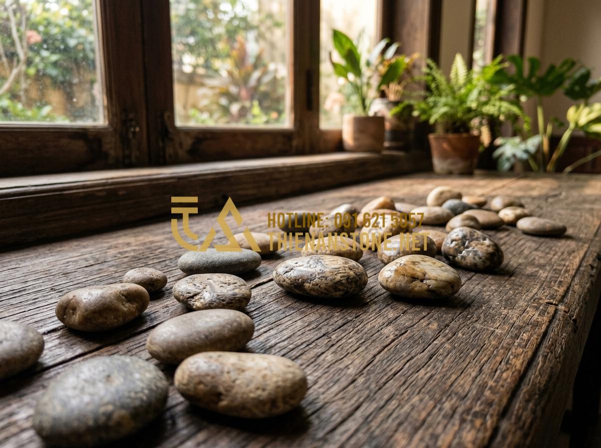 Cách vẽ con vật trên đá cuội đơn giản cho người không chuyên - Hình 1 Cách vẽ con vật trên đá cuội đơn giản cho người không chuyên - Tạo ảnh tiếng Anh: [A peaceful close-up shot of a variety of smooth, natural riv